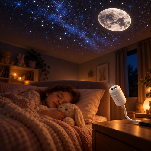 Imagen ilustrativa del proyector lunar ambientando un dormitorio